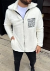 Erkek Polar Fermuarlı Sweatshirt – Kapüşonsuz, Cepli, Yumuşak Dokulu, Oversize Rahat Kalıp, Kışlık Sıcak Tutan Fermuarlı Üst - Beyaz