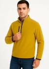 Erkek Polar Kazak – Dik Yaka, Yarım Fermuarlı, Fermuarlı Göğüs Cepli, Siyah Biyeli, Kışlık Rahat Regular Fit Günlük Model - Sarı