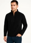 Erkek Polar Kazak – Dik Yaka, Yarım Fermuarlı, Fermuarlı Göğüs Cepli, Siyah Biyeli, Kışlık Rahat Regular Fit Günlük Model - Siyah