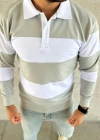 Erkek Polo Yaka Uzun Kollu Çizgili Sweatshirt Trend Rugby Stil - Mint Yeşili