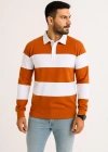 Erkek Polo Yaka Uzun Kollu Çizgili Sweatshirt Trend Rugby Stil - Turuncu