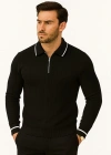 Erkek Polo Yaka Yarım Fermuarlı Regular Fit Kalıp Basic Düz Triko Kazak