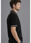 Erkek premium kalite rahat kalıp pamuklu yarım fermuarlı triko tişört Siyah