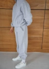 Erkek Premium Parçalı Eşofman Takım - Dik Yaka Fermuarlı Biyeli Sweatshirt Lastik Paça Alt, Oversize 3 iplik Şardonlu - Gri