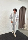 Erkek Premium Parçalı Eşofman Takım - Dik Yaka Fermuarlı Sweatshirt, - Gri
