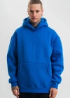 Erkek Saks Mavi Double Oversize 3 İplik Pamuklu Kapüşonlu Kanguru Cepli Sweatshirt Hoodie - Saks Mavi
