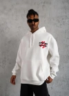 Erkek Şapkalı Güvercin Baskılı Kapşonlu Sweat - Beyaz