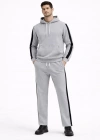 Erkek Şeritli Eşofman Takım Kapüşonlu Sweatshirt Boru Paça Alt, Oversize 3 iplik Pamuklu - Gri
