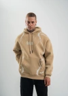 Erkek Şimşek Baskılı Kapşonlu Sweatshirt Üç İplik Pamuklu Kanguru Cepli Double Oversize Hoodie - Füme