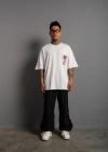 Erkek Sırt Baskılı A Kalite Oversize T-shirt - Beyaz