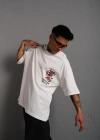 Erkek Sırt Baskılı A Kalite Oversize T-shirt - Beyaz