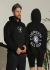 Erkek Sırt Baskılı Oversize Üç İplik Kapüşonlu Hoodie Sweatshirt - Siyah