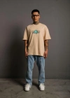 Erkek Sırt Baskılı T-shirt - Bej