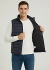 Erkek Şişme Fermuarlı Yelek Su itici Kapitone Astarlı Kumaş Cepli Hafif Kışlık Spor Rahat Kalıp - Lacivert