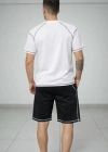 Erkek Spor Tişört Şort Takım Kontrast Dikiş Detaylı Ovarsize rahat kalıp - Beyaz