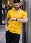 Erkek T-Shirt Bisiklet Yaka Slim Fit dar kesim Likralı Tişört Günlük Basic Body - Sarı