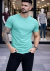 Erkek T-Shirt Bisiklet Yaka Slim Fit dar kesim Likralı Tişört Günlük Basic Body - Turkuvaz