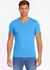 Erkek T-Shirt V Yaka Slim Fit dar kesim Likralı Tişört Günlük Basic Body - Açık Mavi