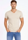 Erkek T-Shirt V Yaka Slim Fit dar kesim Likralı Tişört Günlük Basic Body - Taş