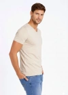 Erkek T-Shirt V Yaka Slim Fit dar kesim Likralı Tişört Günlük Basic Body - Taş