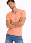 Erkek T-Shirt V Yaka Slim Fit dar kesim Likralı Tişört Günlük Basic Body - Toz Pembe