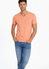 Erkek T-Shirt V Yaka Slim Fit dar kesim Likralı Tişört Günlük Basic Body - Toz Pembe