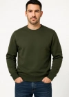 Erkek Üç İplik Düz Bisiklet Yaka SweatShirt - Haki