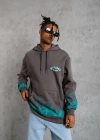 Erkek Üç İplik İçi Pamuklu Alev Baskılı Kapüşonlu Sweatshirt - Gri