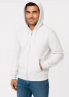 Erkek Üç İplik Kapüşonlu Tam Fermuarlı Kanguru Cepli SweatShirt Hoodie - Beyaz