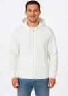 Erkek Üç İplik Kapüşonlu Tam Fermuarlı Kanguru Cepli SweatShirt Hoodie - Beyaz