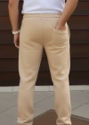 Erkek Üç iplik Kışlık Pamuklu Ovarsize Bağcıklı Düz Paça Cepli Eşofman Altı Spor Rahat Model - Bej