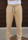Erkek Üç iplik Kışlık Pamuklu Ovarsize Bağcıklı Düz Paça Cepli Eşofman Altı Spor Rahat Model - Bej