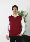 Erkek V Yaka Kolsuz Süveter Triko Kazak yumuşak dokulu Pamuklu ince Dokuma Rahat Regular kalıp - Bordo
