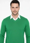 Erkek V Yaka Triko Kazak yumuşak dokulu Pamuklu ince Dokuma, uzun kollu Rahat Regular kalıp - Çimen Yeşili