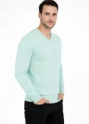 Erkek V Yaka Triko Kazak yumuşak dokulu Pamuklu ince Dokuma, uzun kollu Rahat Regular kalıp - Mint Yeşili
