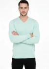 Erkek V Yaka Triko Kazak yumuşak dokulu Pamuklu ince Dokuma, uzun kollu Rahat Regular kalıp - Mint Yeşili