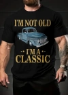 Erkek Vintage Araba Grafik T-Shirt - Ben Yaşlı Değilim Ben Bir Klasiğim Esprili Baskı  Nefes Alabilir Kumaş, Günlük Yaz ve Yıl Boyu Giyim için Oversize Kısa Kollu Tişört - Siyah