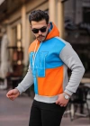 Erkek W Nakış İşlemeli Kapüşonlu Sweatshirt - Mavi