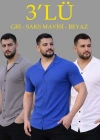 Erkek Waffle Dokuma Açık Yakalı Düğmeli Regular Kalıp 3’lü Gömlek Seti - Gri, Saks Mavisi, Beyaz