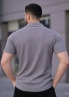 Erkek Waffle Kumaş Kısa Kollu Düğmeli Açık Yaka Regular Fit Gömlek - Gri