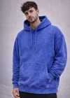 Erkek Yağ Yıkamalı Kapşonlu Double Oversize Üç İplik Pamuklu Sweatshirt - Mavi