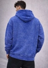 Erkek Yağ Yıkamalı Kapşonlu Double Oversize Üç İplik Pamuklu Sweatshirt - Mavi