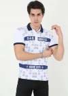 Erkek Yakalı Slim Fit Baskılı T-Shirt - Beyaz