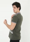 Erkek Yakalı Slim Fit Baskılı T-Shirt - Haki