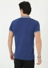 Erkek Yakalı Slim Fit Baskılı T-Shirt - Mavi