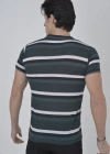 Erkek Yakalı Slim Fit Dokuma Çizgili T-Shirt - Haki
