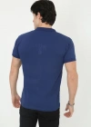 Erkek Yakalı Slim Fit Pike Çizgili T-Shirt - Mavi