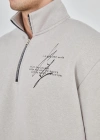Erkek Yarım Fermuarlı Baskılı Sweat - Boyalı Gri