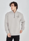 Erkek Yarım Fermuarlı Baskılı Sweat - Boyalı Gri