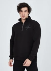 Erkek Yarım Fermuarlı Baskılı Sweat - Siyah